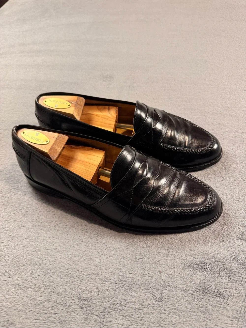 Johnston & Murphy Black Leather Penny Loafers - Men